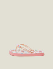 Girls Beach Print Glitter Flip Flops, Multi (BRIGHTS MULTI), large