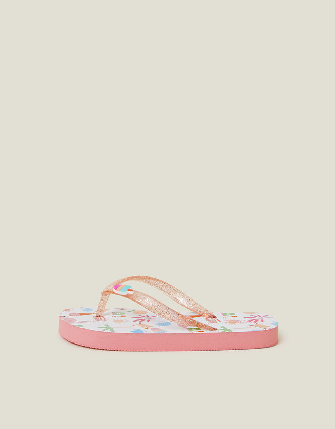 Girls Beach Print Glitter Flip Flops, Multi (BRIGHTS MULTI), large