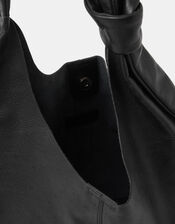 Slouchy Knot Leather Shoulder Bag, Black (BLACK), large