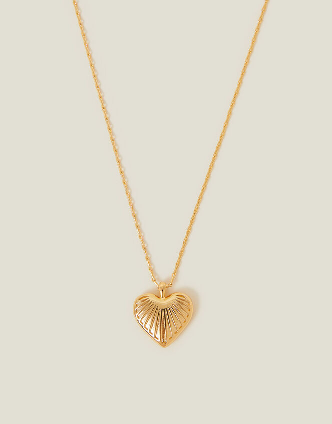 14ct Gold-Plated Ridge Heart Pendant Necklace, , large