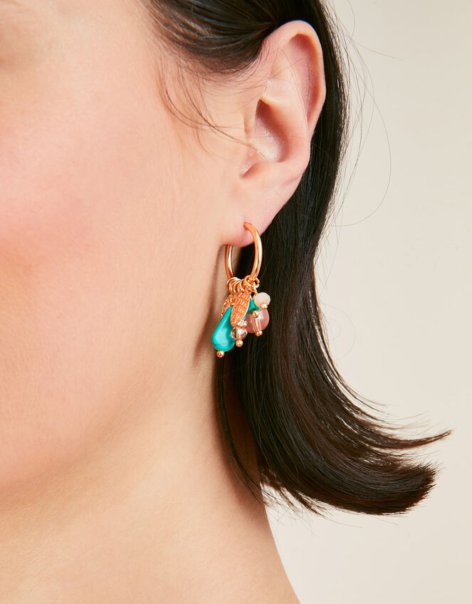 Beaded Pearl Leaf Hoop Earrings, , large