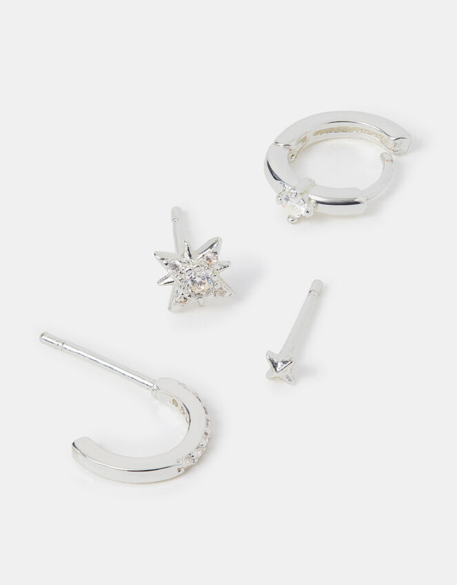4-Pack Sterling Silver-Plated Celestial Stud & Hoop Earrings, , large