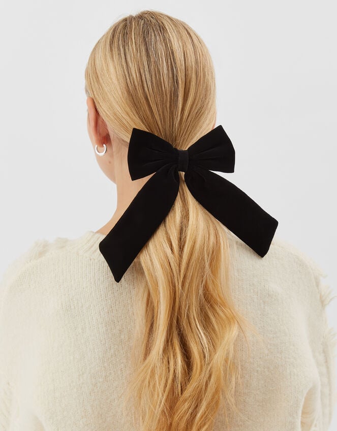 Velvet Bow Barrette Hair Clip, , large