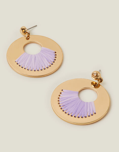 Raffia Inlay Circle Earrings, , large