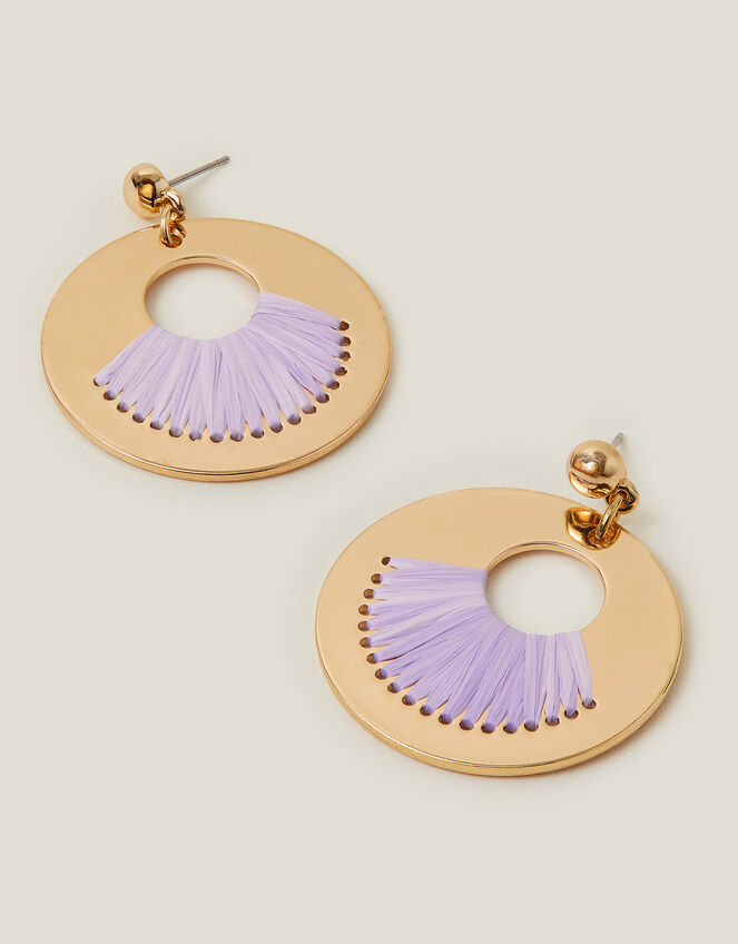 Raffia Inlay Circle Earrings, , large