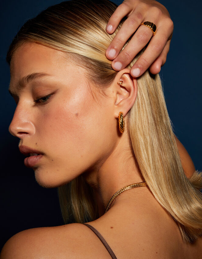 14ct Gold-Plated Twist Chunky Hoop Earrings, , large