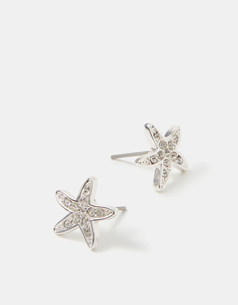 Starfish Stud Earrings, Silver (SILVER), large