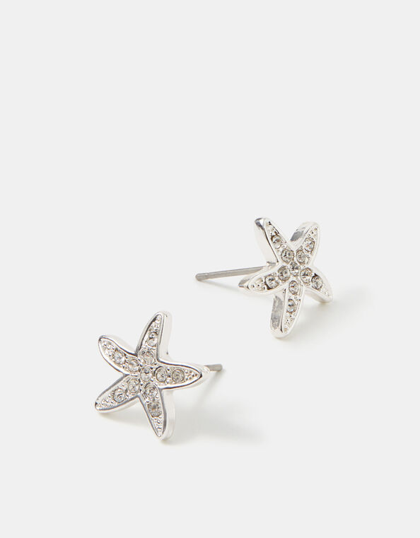 Starfish Stud Earrings, Silver (SILVER), large