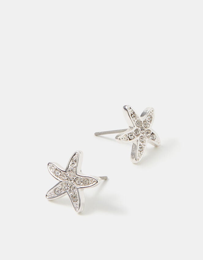 Starfish Stud Earrings, Silver (SILVER), large