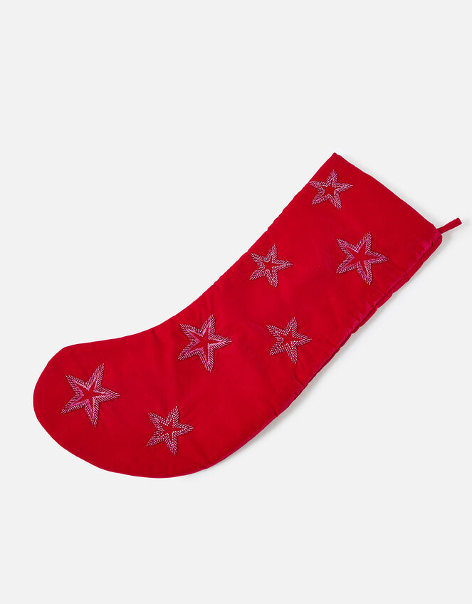 Star Embroidered Velvet Stocking , Pink (FUCHSIA), large