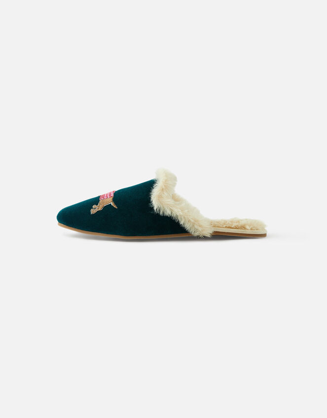Embroidered Sausage Dog Velvet Slippers, Multi (DARKS-MULTI), large