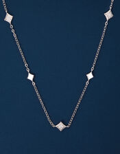 Sterling Silver-Plated Diamond Station Necklace, , large
