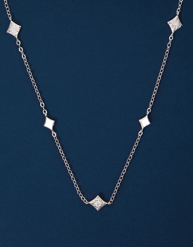 Sterling Silver-Plated Diamond Station Necklace, , large