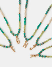 Beaded Initial Pendant Necklace, Blue (TURQUOISE), large