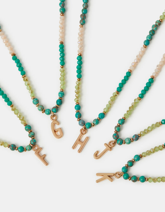 Beaded Initial Pendant Necklace, Blue (TURQUOISE), large