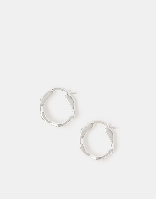 Sterling Silver-Plated Chunky Molten Hoop Earrings, , large