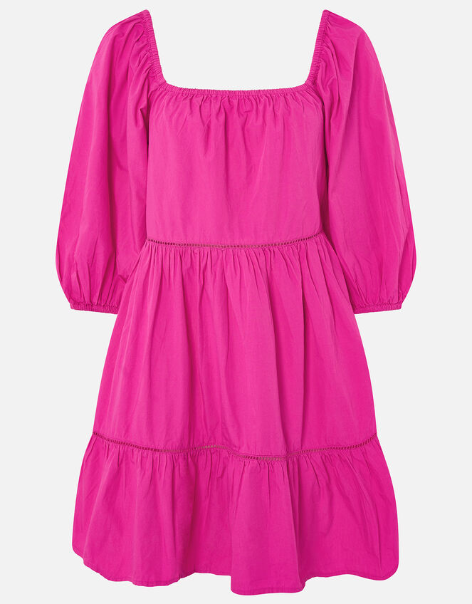 Puff Sleeve Dress in Organic Cotton, Pink (PINK), large