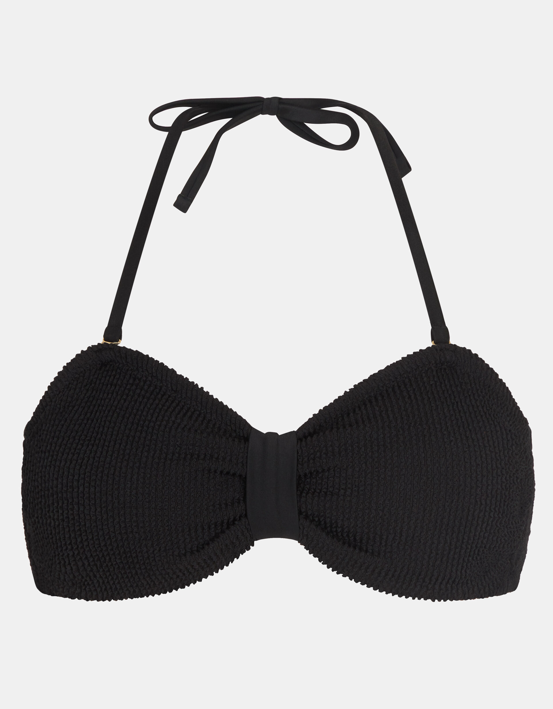 Crinkle Textured Bandeau Bikini Top , Black (BLACK), large