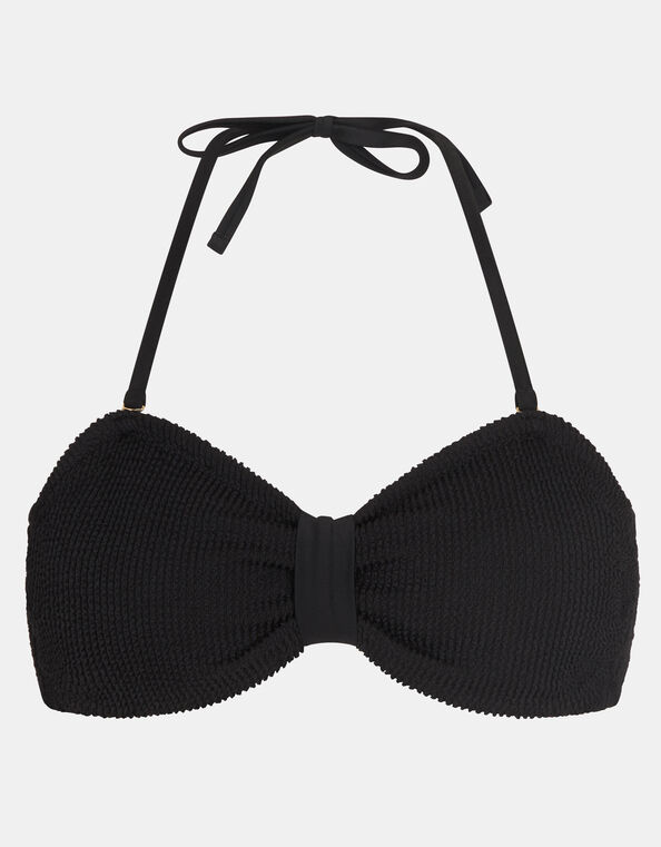 Crinkle Textured Bandeau Bikini Top , Black (BLACK), large