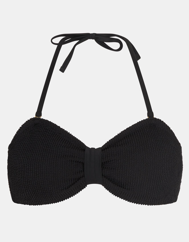 Crinkle Textured Bandeau Bikini Top , Black (BLACK), large