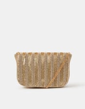 Beaded Fold-Over Clutch Bag, Gold (GOLD), large