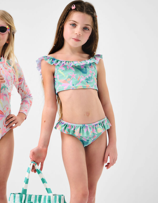 Girls Sparkle Sealife Frill Bikini Set, Multi (PASTEL MULTI), large