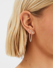 Sterling Silver-Plated Diamante Chain Drop Earrings, , large