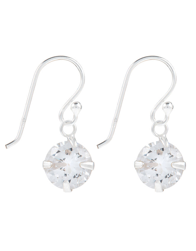 Sterling Silver Drop Earrings with Cubic Zirconia, , large