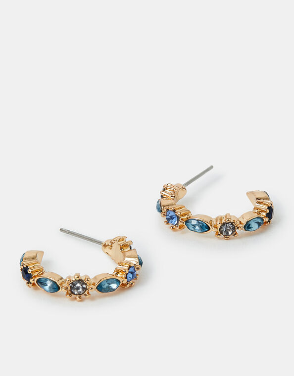Mini Gemstone Hoop Earrings Blue, , large