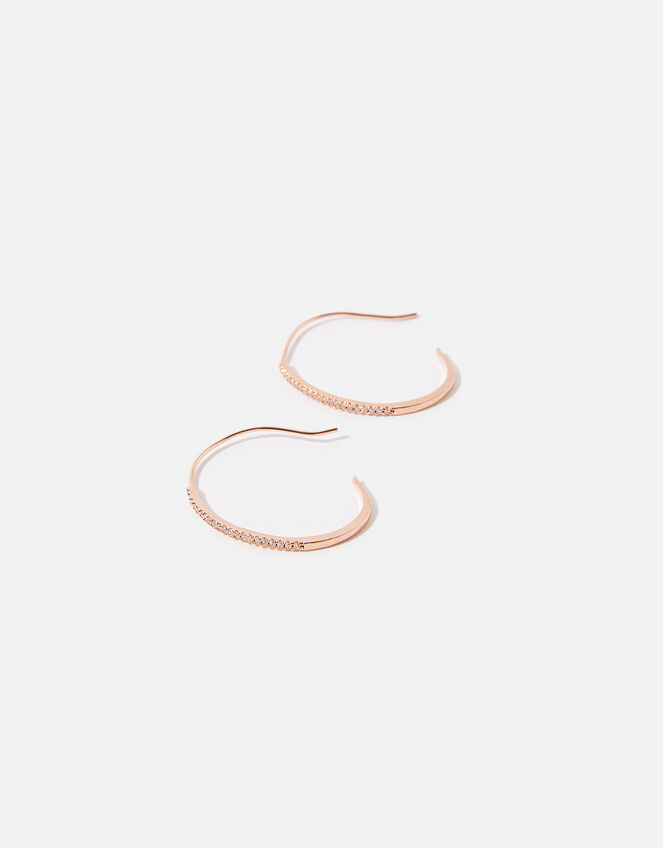 Rose Gold-Plated Pave Hoop Earrings, , large