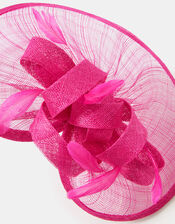 Bow Feather Disc Fascinator, Pink (FUCHSIA), large