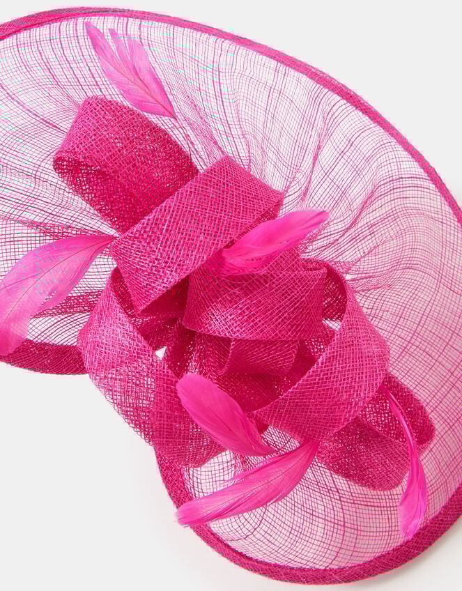 Bow Feather Disc Fascinator, Pink (FUCHSIA), large