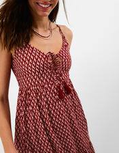 Flower Print Mini Dress, Red (BURGUNDY), large