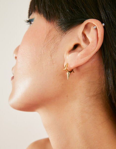 14ct Gold-Plated Spike Hoops, , large