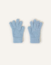 Stretch Fluffy Knit Gloves, Blue (BLUE), large