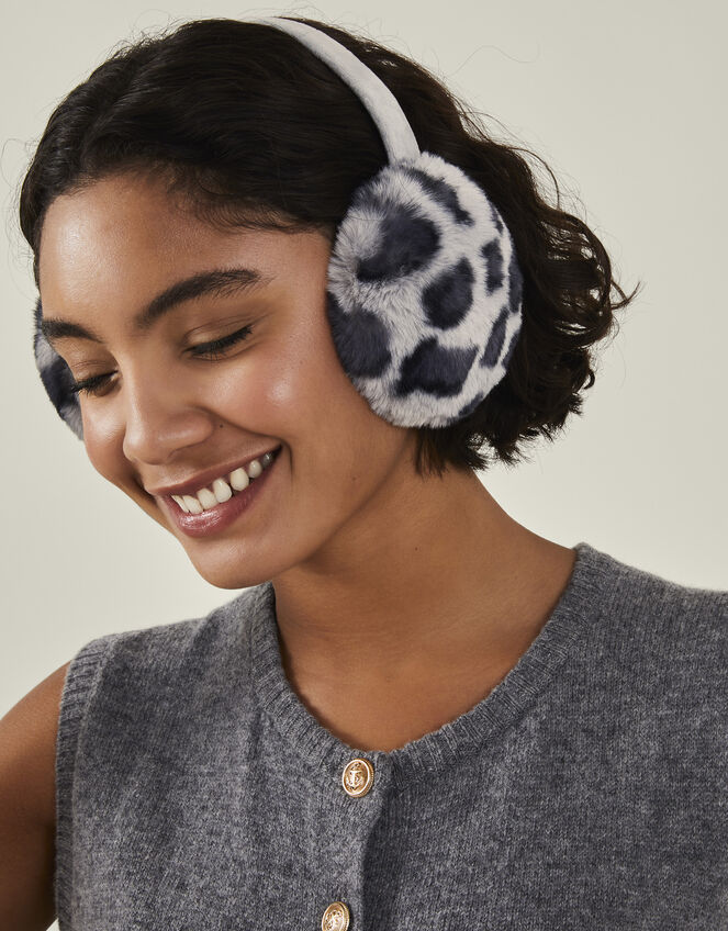 Faux Fur Earmuffs, Black (BLACK WHITE), large