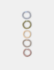 5-Pack Ruched Satin Hair Bands, Multi (PASTEL MULTI), large