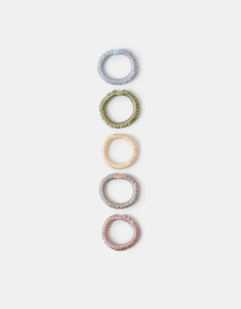 5-Pack Ruched Satin Hair Bands, Multi (PASTEL MULTI), large