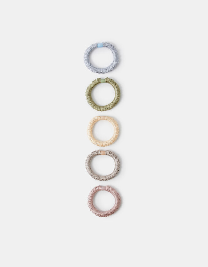 5-Pack Ruched Satin Hair Bands, Multi (PASTEL MULTI), large