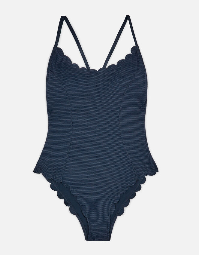 Textured Scallop Swimsuit, Blue (NAVY), large