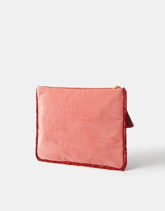 Large Heart Embellished Velvet Pouch, , large