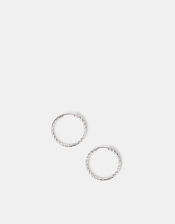 Sterling Silver-Plated Diamond Cut Hoop Earrings, , large