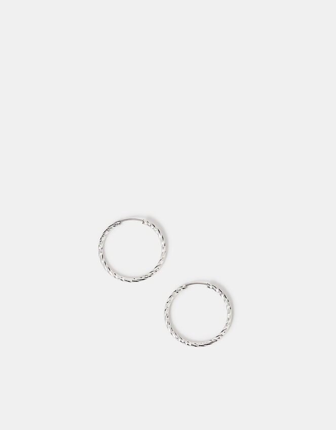 Sterling Silver-Plated Diamond Cut Hoop Earrings, , large
