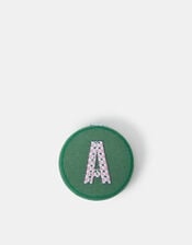Initial Embroidered Compact Mirror, Green (GREEN), large