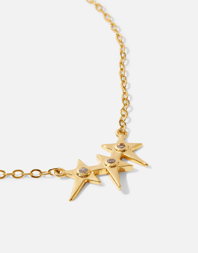 14ct Gold-Plated Triple Star Pendant Necklace, , large
