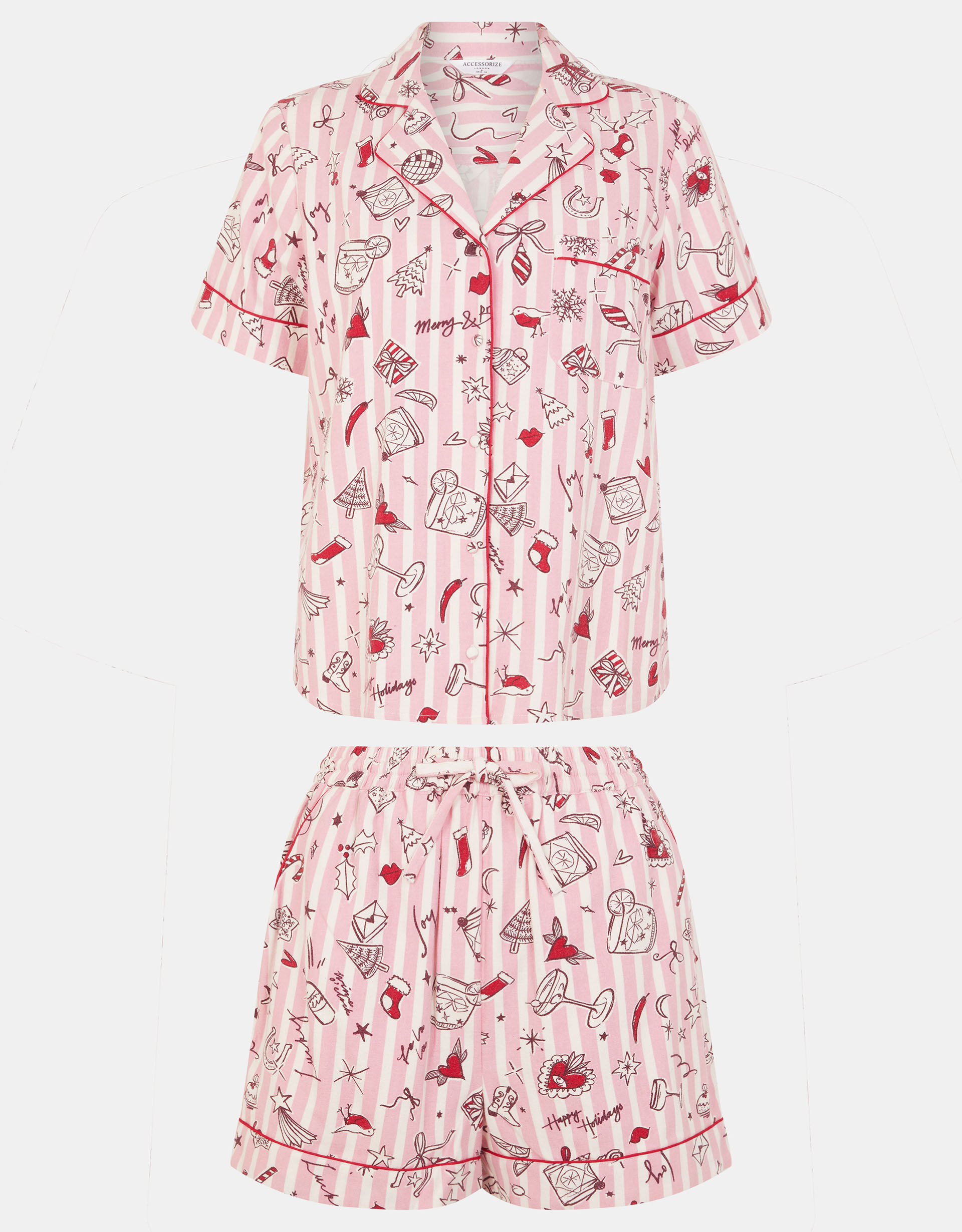 Christmas Cocktail Short Pyjama Set, Pink (PINK), large