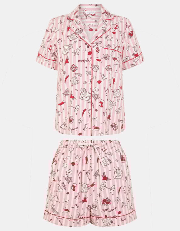 Christmas Cocktail Short Pyjama Set, Pink (PINK), large