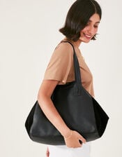 Leather Stitch Detail Tote Bag, , large