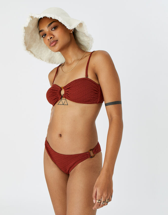 Texture Ring Bandeau Bikini Top, Orange (RUST), large