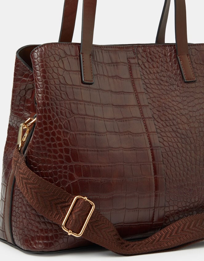 Faux Croc Shoulder Bag, , large